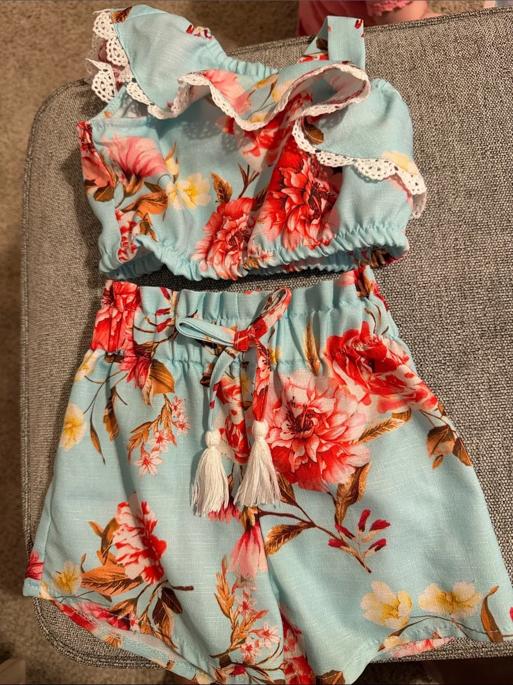 Rare Editions Light Blue Floral Two-Piece Shorts Set